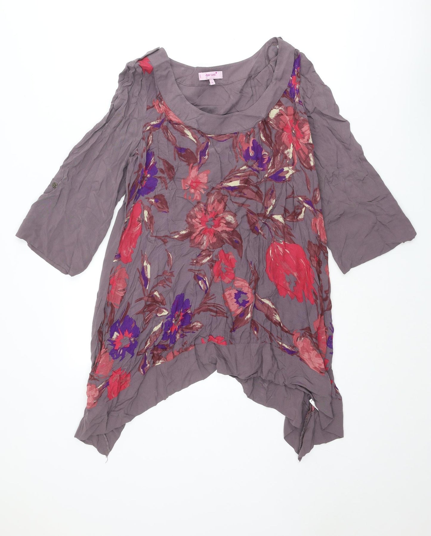 Per Una Womens Purple Floral Viscose Tunic Blouse Size 14 Scoop Neck