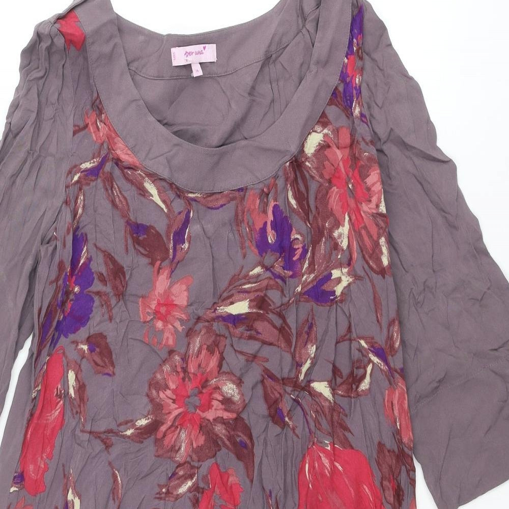 Per Una Womens Purple Floral Viscose Tunic Blouse Size 14 Scoop Neck