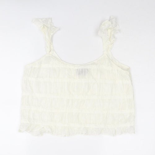 ASOS Womens Ivory Polyester Cropped Tank Size 14 Round Neck