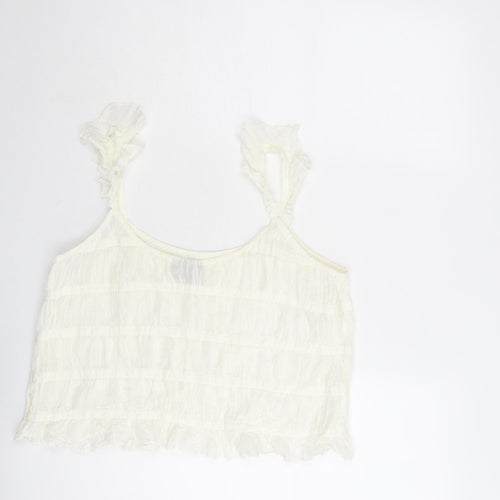 ASOS Womens Ivory Polyester Cropped Tank Size 14 Round Neck
