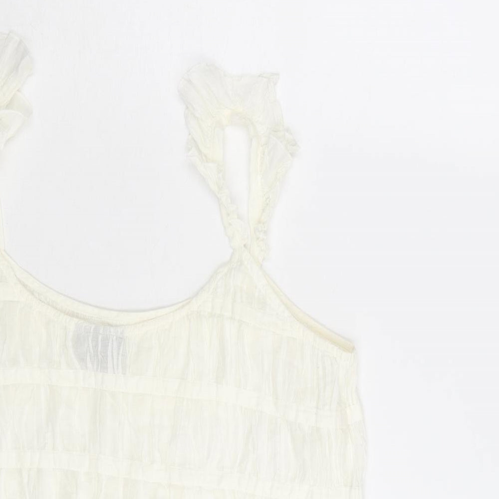 ASOS Womens Ivory Polyester Cropped Tank Size 14 Round Neck