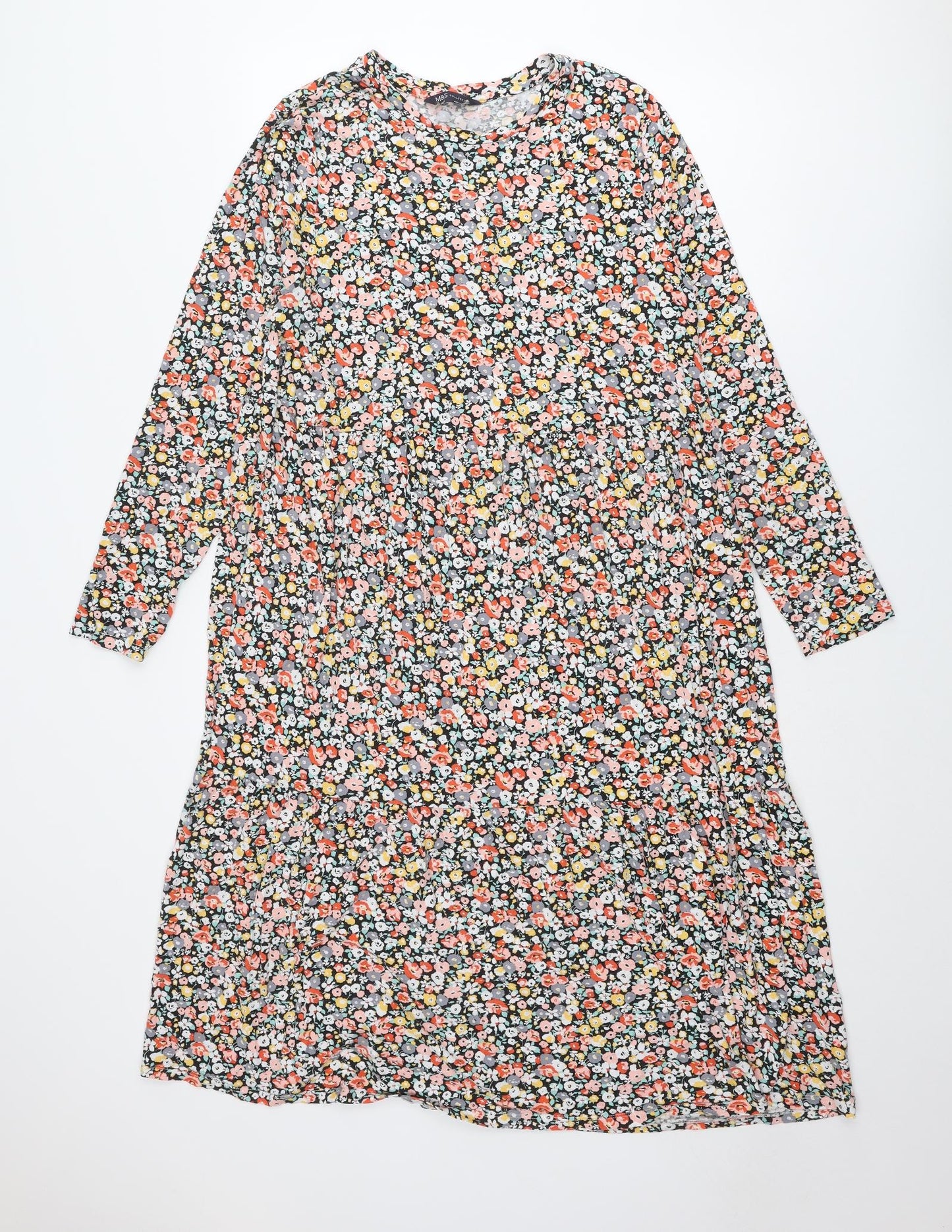 Marks and Spencer Womens Multicoloured Floral Viscose A-Line Size 20 Round Neck Pullover