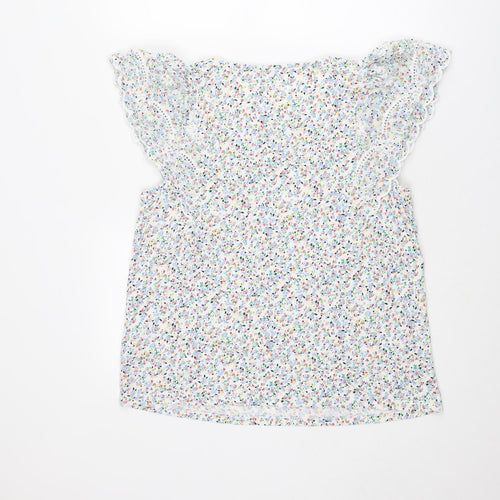 Marks and Spencer Womens Multicoloured Floral Cotton Basic Blouse Size 14 Round Neck
