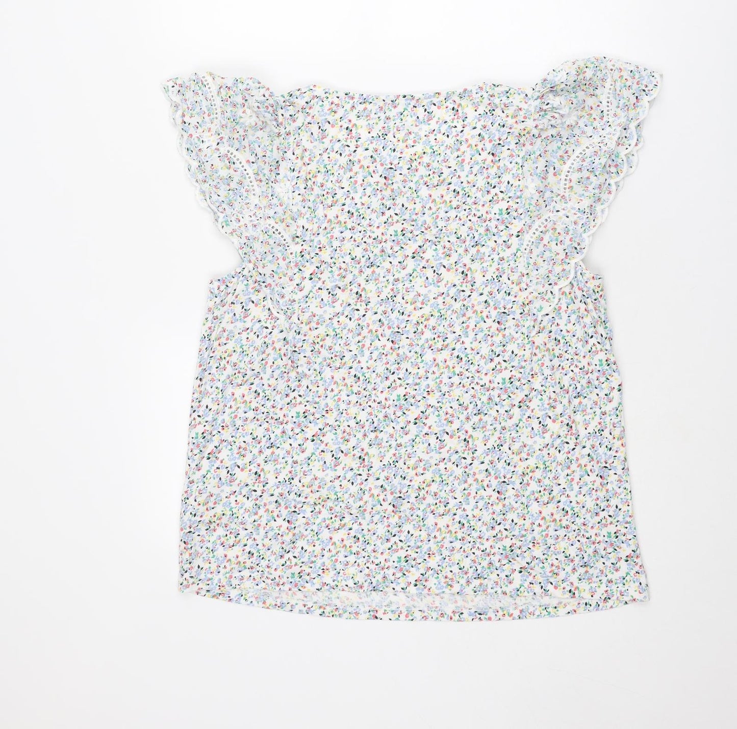 Marks and Spencer Womens Multicoloured Floral Cotton Basic Blouse Size 14 Round Neck