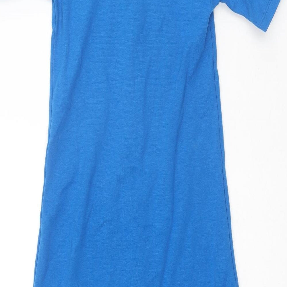 Motel Womens Blue Polyester Shirt Dress Size S Collared Button