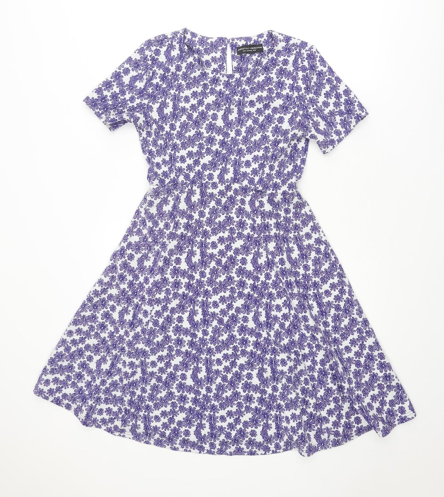 Dorothy Perkins Womens Blue Floral Polyester Fit & Flare Size 8 Round Neck Button