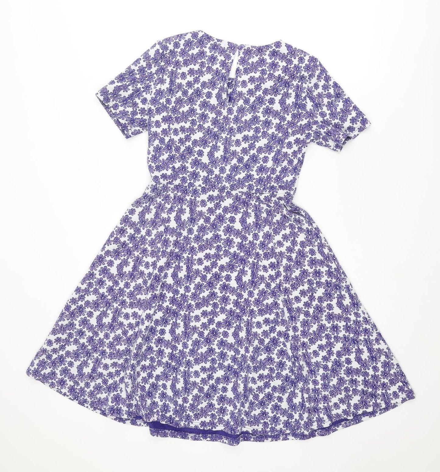 Dorothy Perkins Womens Blue Floral Polyester Fit & Flare Size 8 Round Neck Button