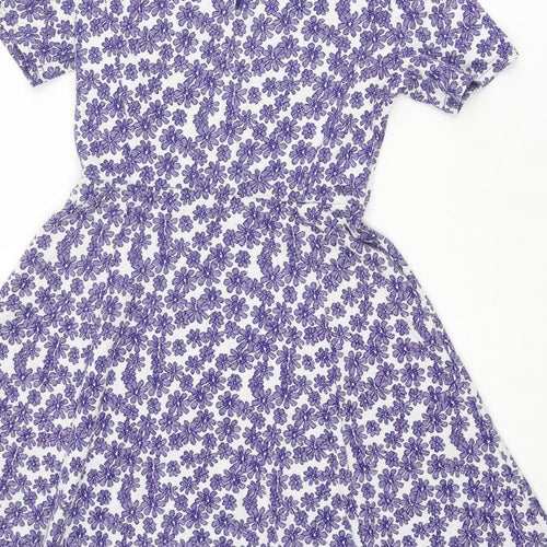 Dorothy Perkins Womens Blue Floral Polyester Fit & Flare Size 8 Round Neck Button
