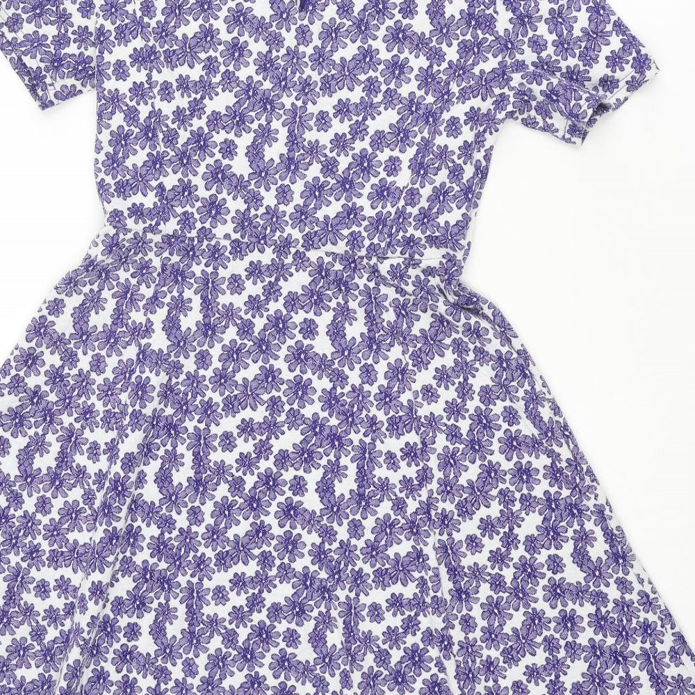 Dorothy Perkins Womens Blue Floral Polyester Fit & Flare Size 8 Round Neck Button