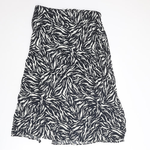 New Look Womens Black Animal Print Viscose A-Line Skirt Size 16 Zip - Tiger pattern