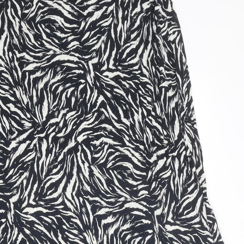 New Look Womens Black Animal Print Viscose A-Line Skirt Size 16 Zip - Tiger pattern
