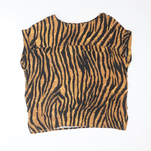 NEXT Womens Brown Animal Print Viscose Basic Blouse Size 18 Round Neck - Tiger Print