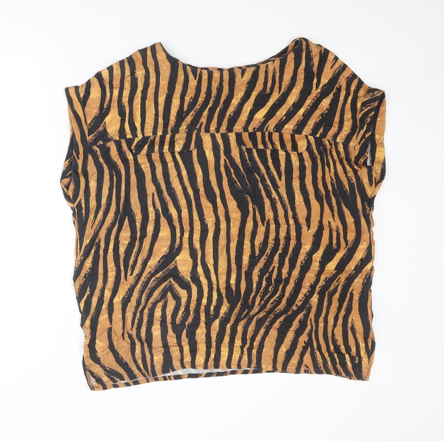 NEXT Womens Brown Animal Print Viscose Basic Blouse Size 18 Round Neck - Tiger Print