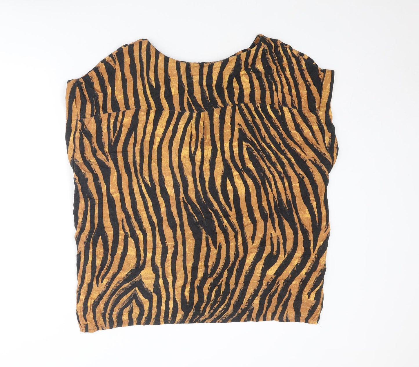 NEXT Womens Brown Animal Print Viscose Basic Blouse Size 18 Round Neck - Tiger Print