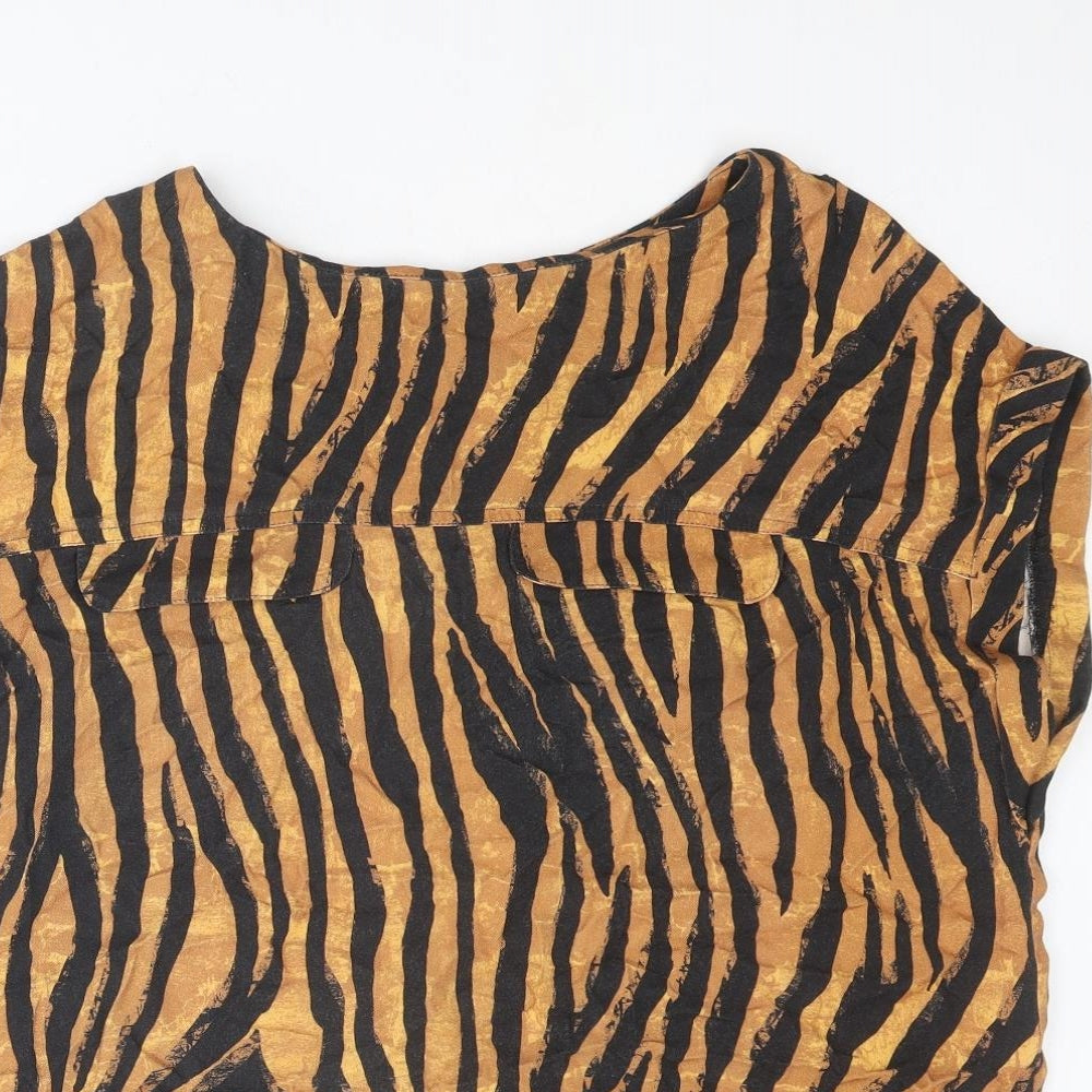 NEXT Womens Brown Animal Print Viscose Basic Blouse Size 18 Round Neck - Tiger Print
