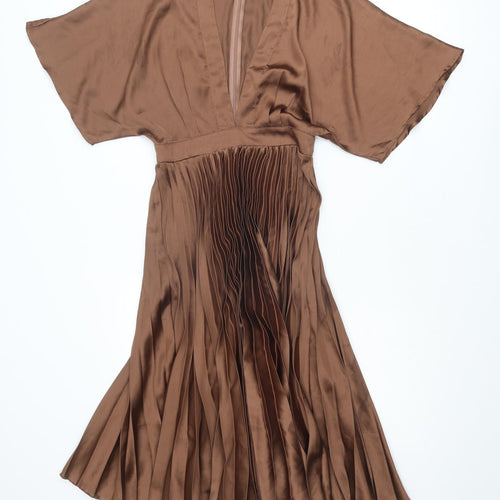 ASOS Womens Brown Polyester Trapeze & Swing Size 8 V-Neck Zip