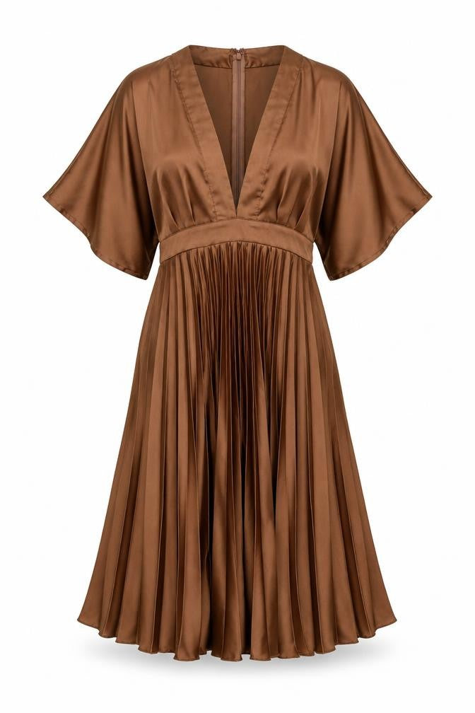 Front view of ASOS women’s brown polyester trapeze & swing, size UK 8, v-neck zip