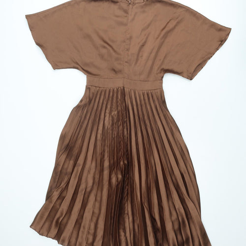 ASOS Womens Brown Polyester Trapeze & Swing Size 8 V-Neck Zip
