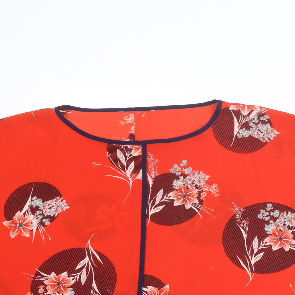 NEXT Womens Red Floral Polyester Basic Blouse Size 18 Round Neck