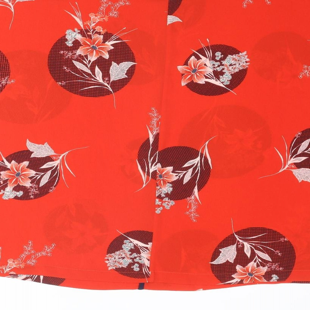 NEXT Womens Red Floral Polyester Basic Blouse Size 18 Round Neck