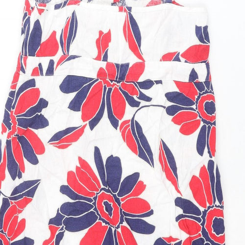 Marks and Spencer Womens Multicoloured Floral Linen A-Line Size 12 Round Neck Zip