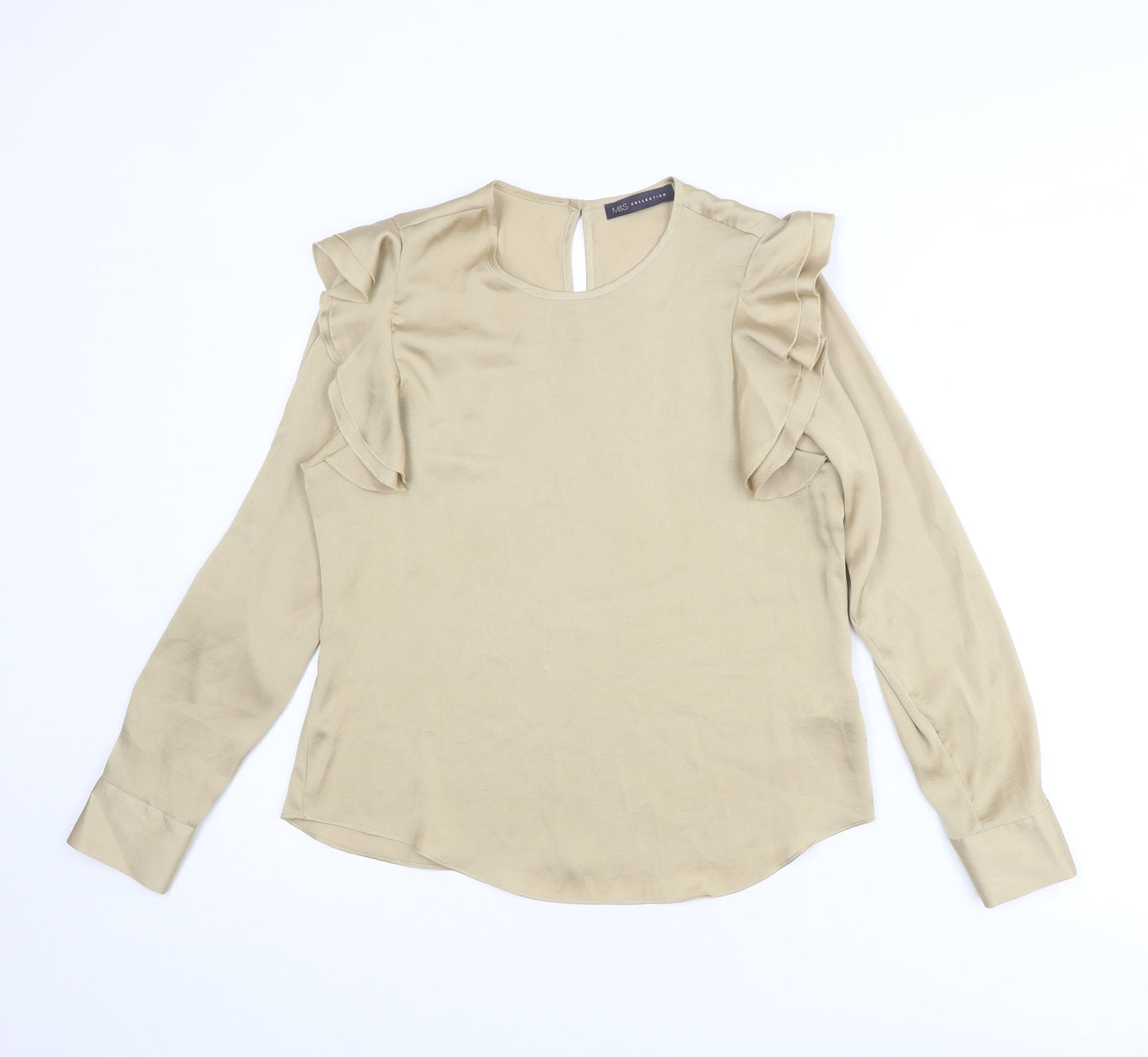 Marks and Spencer Womens Gold Polyester Basic Blouse Size 10 Round Neck