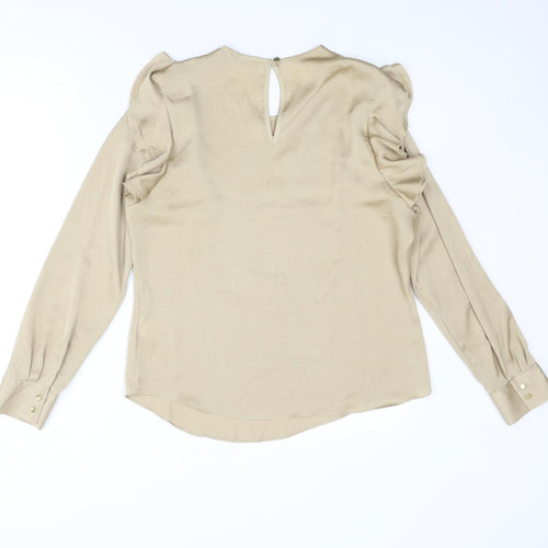 Marks and Spencer Womens Gold Polyester Basic Blouse Size 10 Round Neck