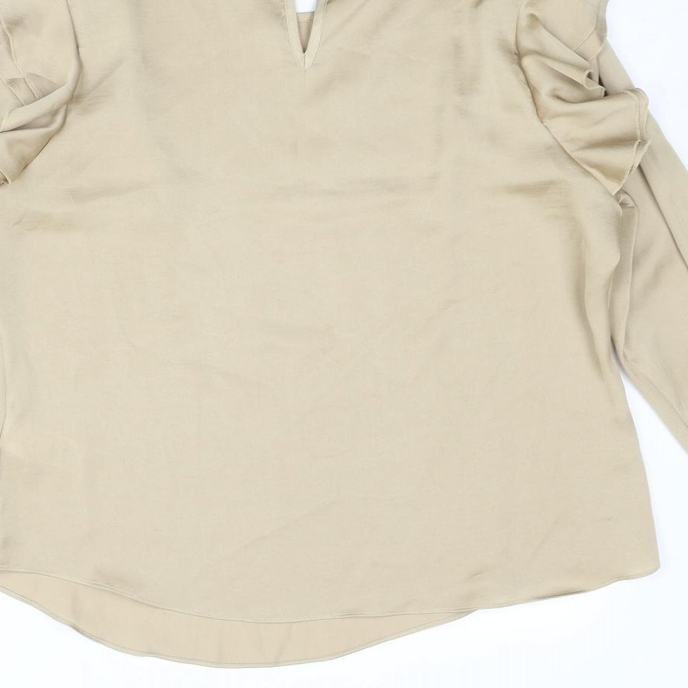 Marks and Spencer Womens Gold Polyester Basic Blouse Size 10 Round Neck