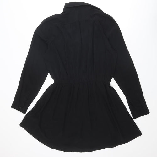 NEXT Womens Black Polyester Shirt Dress Size 14 Collared Button