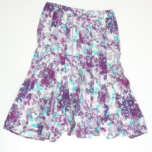 Per Una Womens Purple Floral Linen Swing Skirt Size 16 Zip