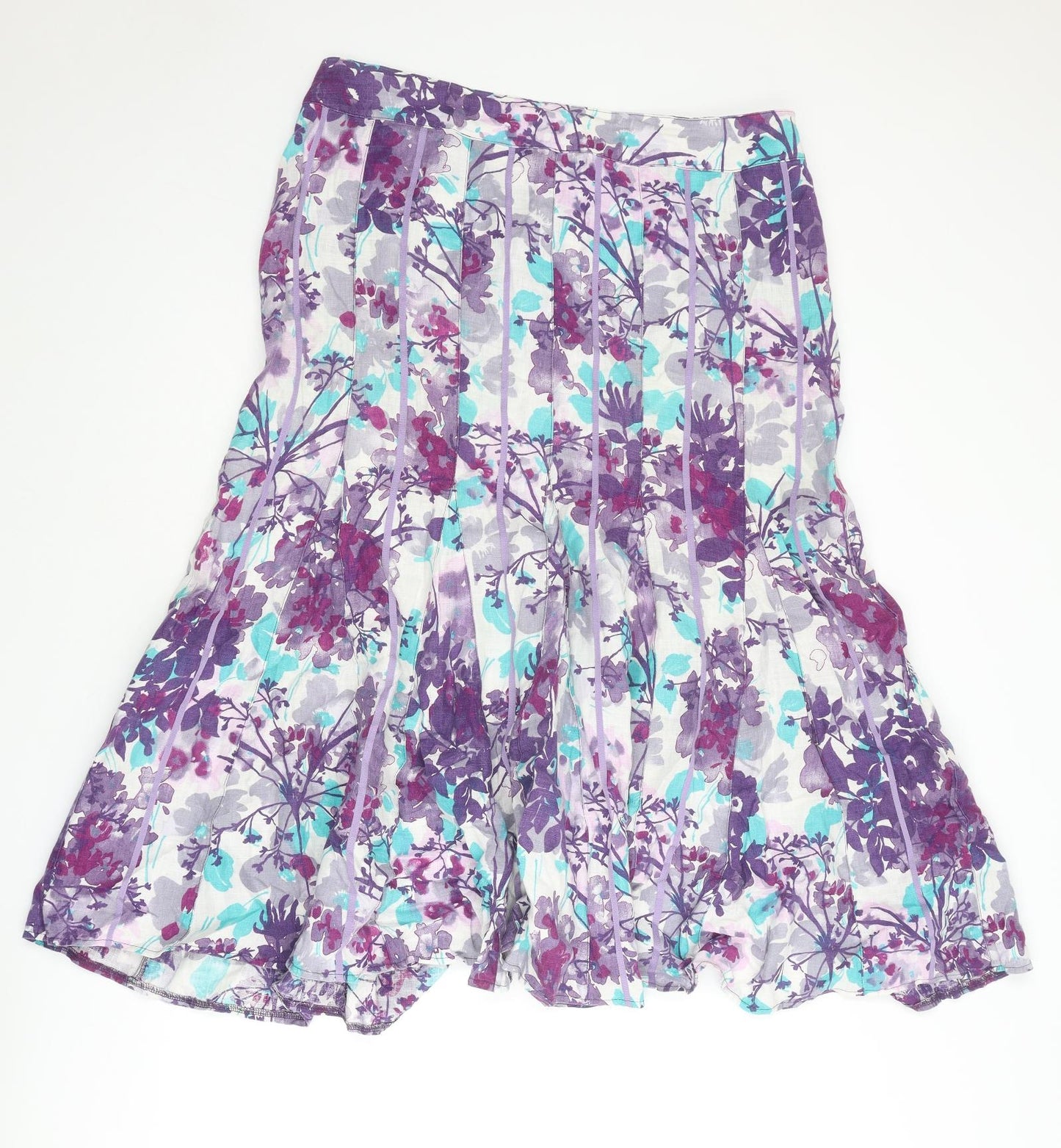 Per Una Womens Purple Floral Linen Swing Skirt Size 16 Zip