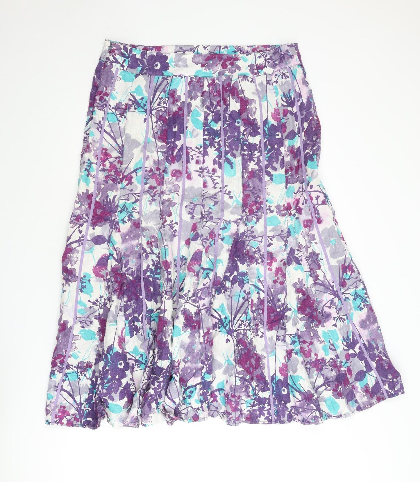 Per Una Womens Purple Floral Linen Swing Skirt Size 16 Zip