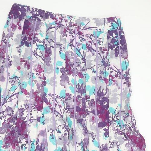 Per Una Womens Purple Floral Linen Swing Skirt Size 16 Zip