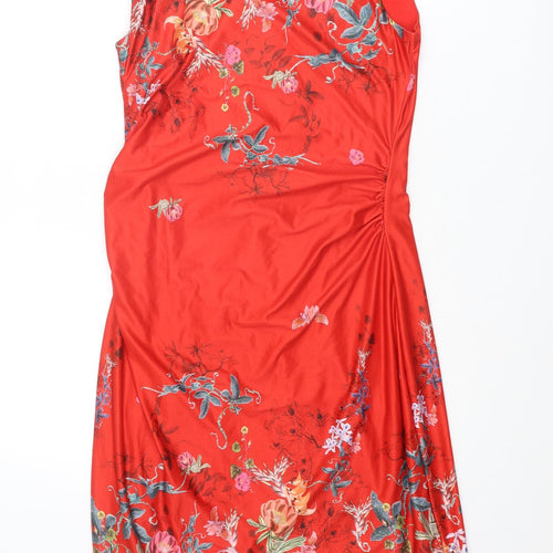 Yumi Womens Red Floral Polyester Shift Size 10 Boat Neck Zip