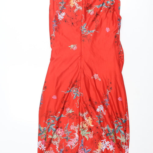Yumi Womens Red Floral Polyester Shift Size 10 Boat Neck Zip