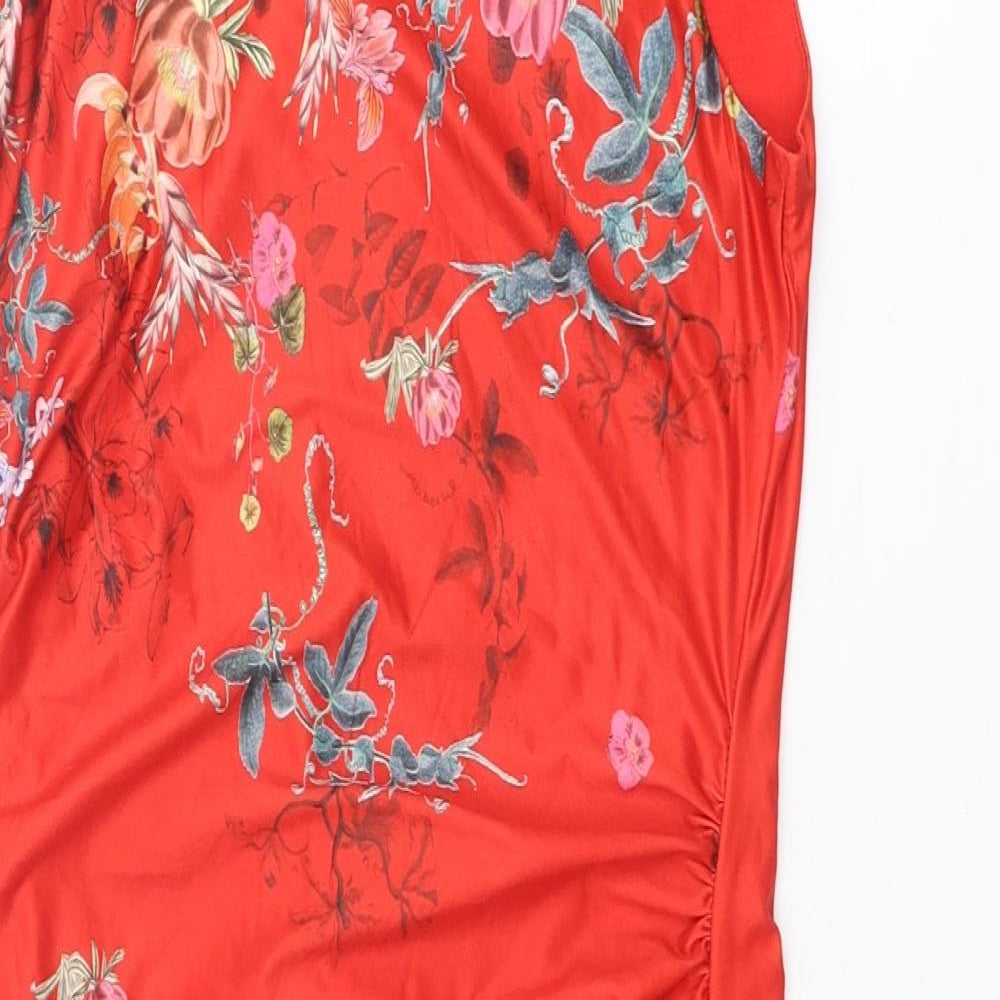 Yumi Womens Red Floral Polyester Shift Size 10 Boat Neck Zip