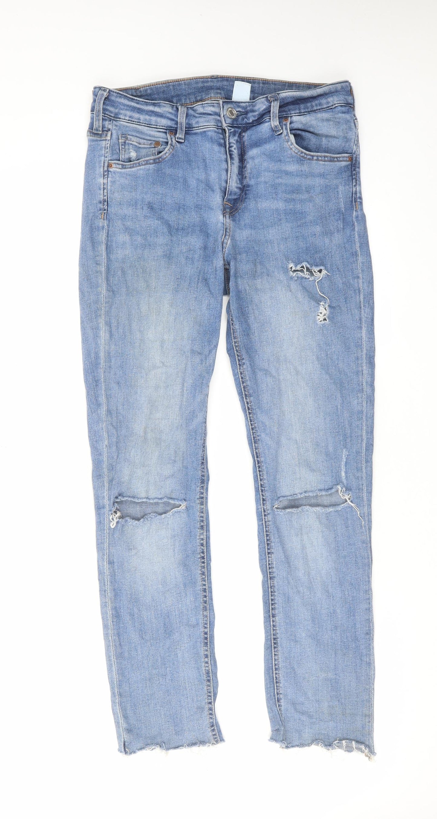 H&M Womens Blue Cotton Straight Jeans Size 30 in L27 in Regular Zip