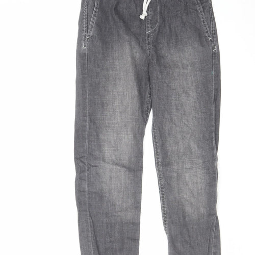 H&M Boys Grey Cotton Tapered Jeans Size 8-9 Years Regular Drawstring