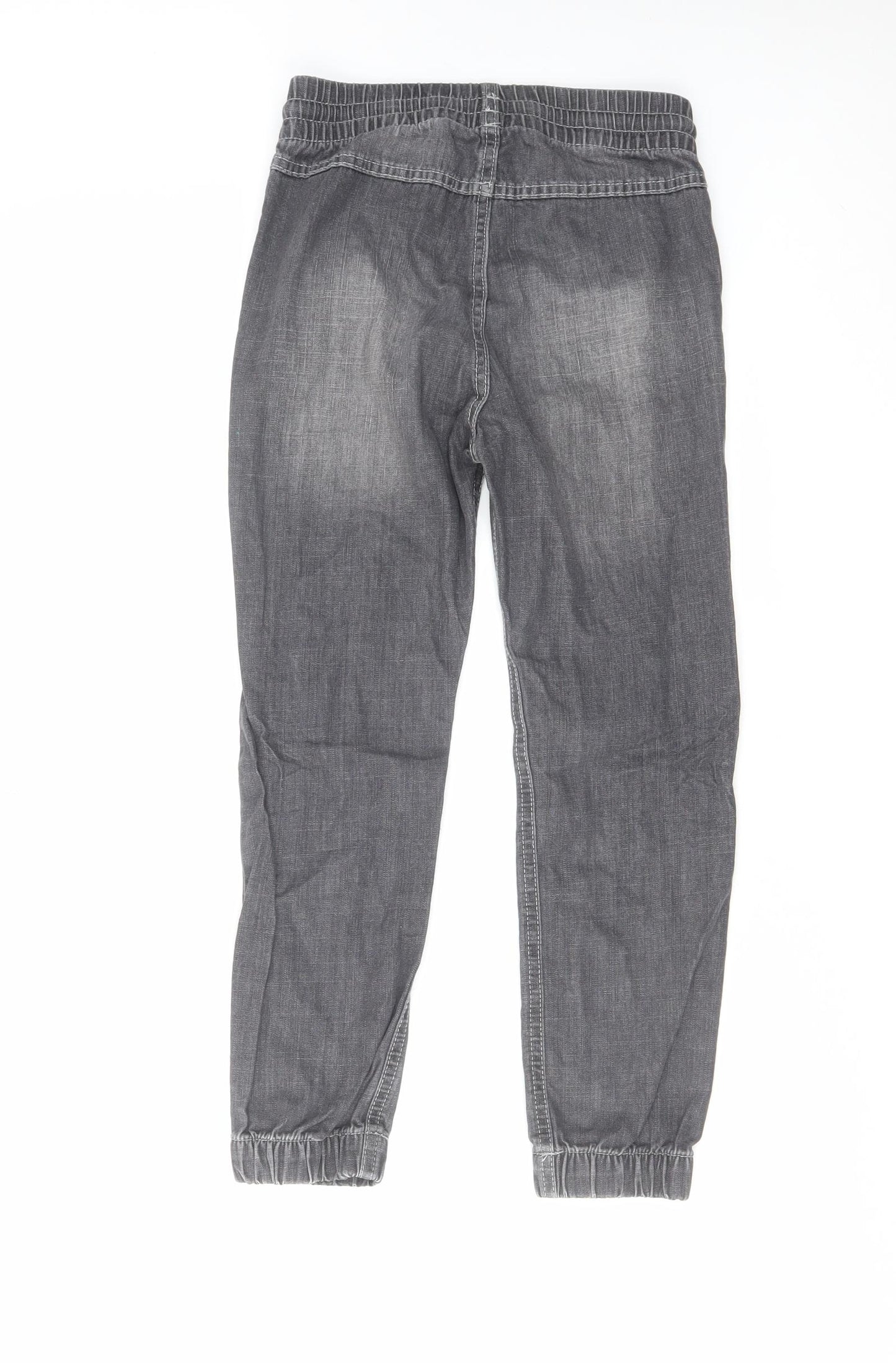 H&M Boys Grey Cotton Tapered Jeans Size 8-9 Years Regular Drawstring