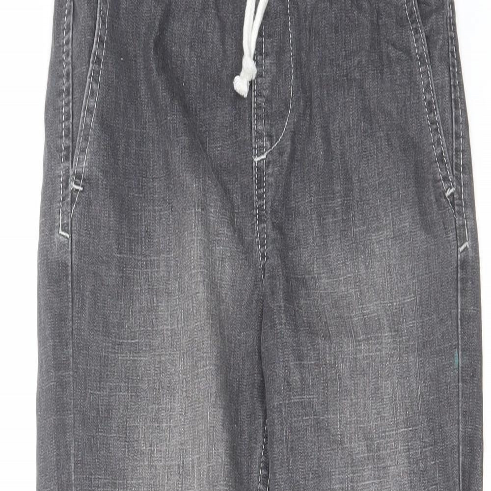 H&M Boys Grey Cotton Tapered Jeans Size 8-9 Years Regular Drawstring