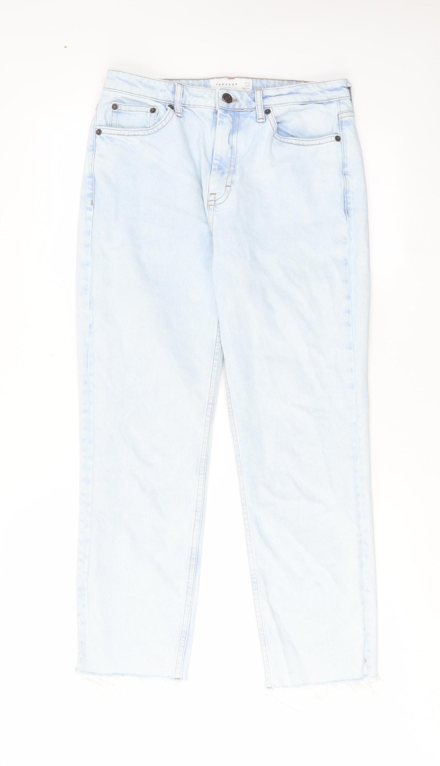 Topshop Womens Blue Cotton Straight Jeans Size 30 in L32 in Regular Zip - Raw Hem