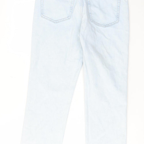 Topshop Womens Blue Cotton Straight Jeans Size 30 in L32 in Regular Zip - Raw Hem