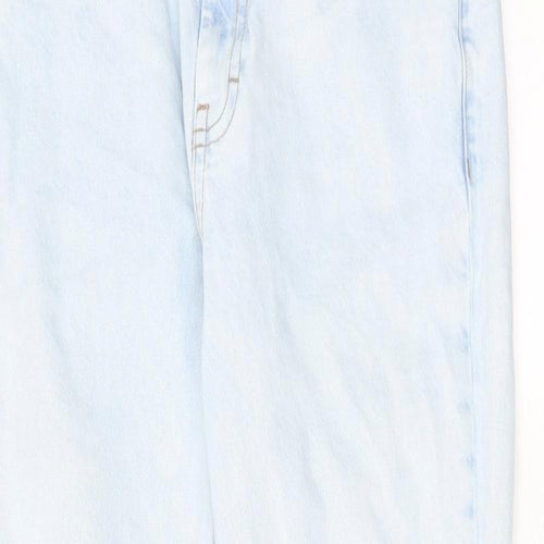 Topshop Womens Blue Cotton Straight Jeans Size 30 in L32 in Regular Zip - Raw Hem