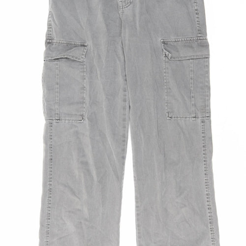 Stradivarius Womens Grey Cotton Straight Jeans Size 12 L31 in Regular Zip - Cargo