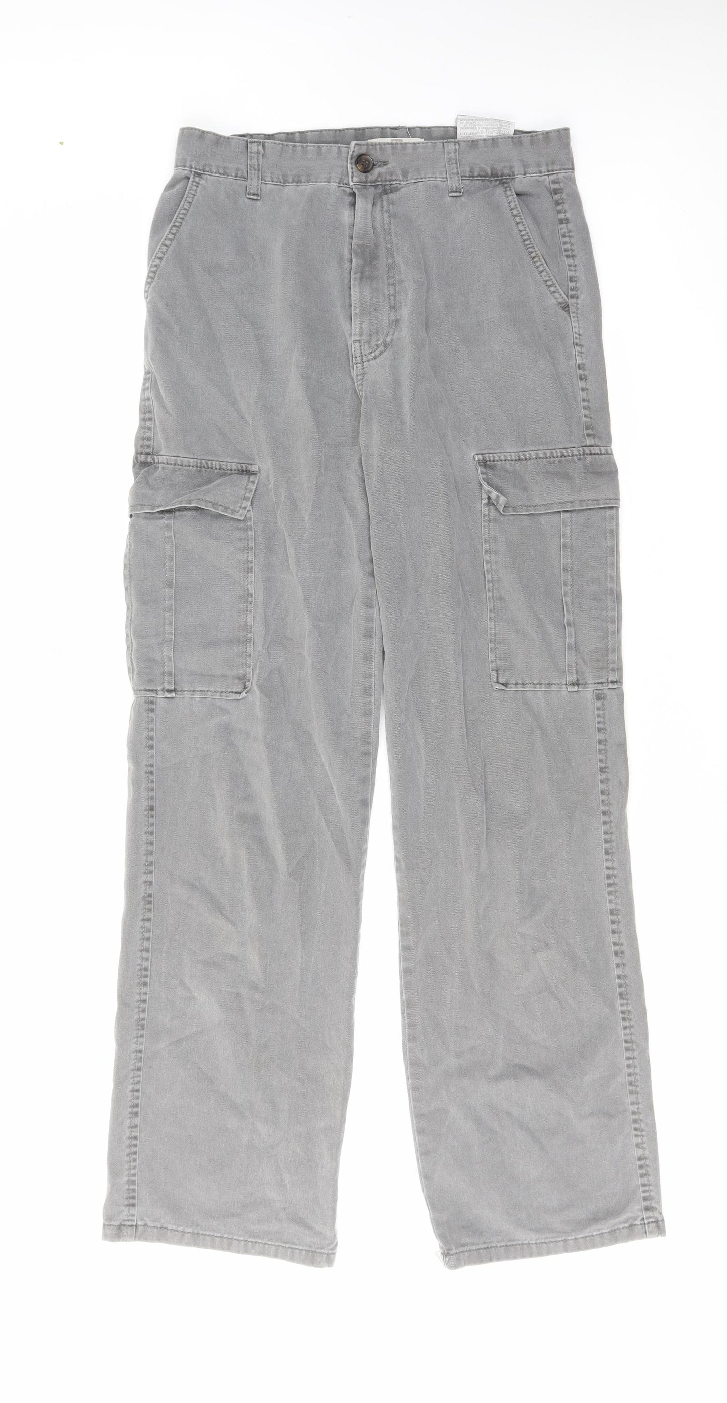 Stradivarius Womens Grey Cotton Straight Jeans Size 12 L31 in Regular Zip - Cargo