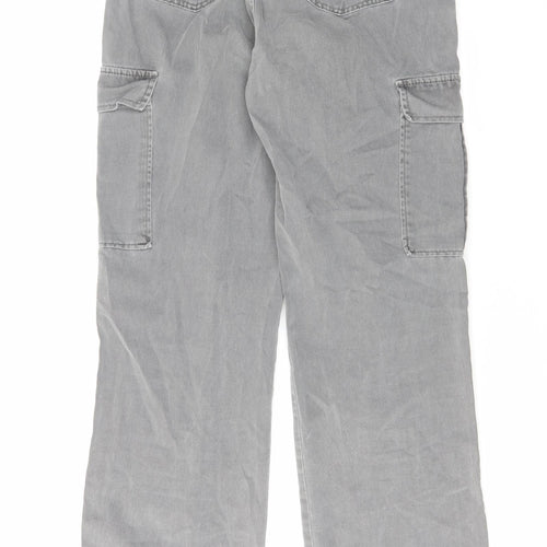 Stradivarius Womens Grey Cotton Straight Jeans Size 12 L31 in Regular Zip - Cargo