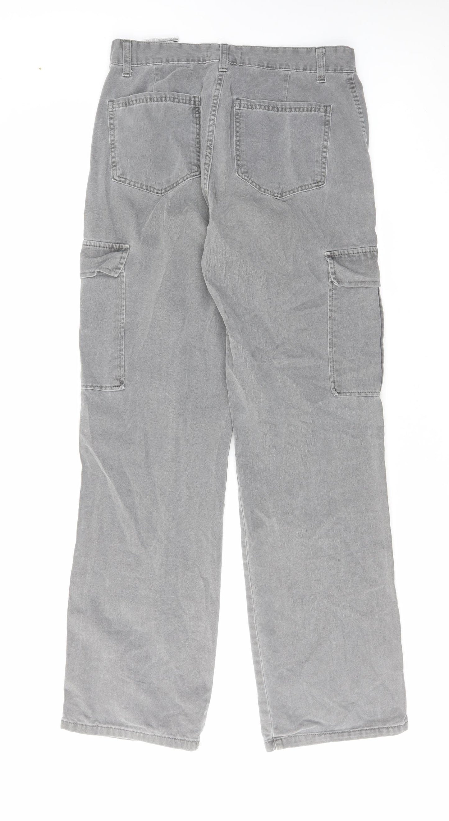 Stradivarius Womens Grey Cotton Straight Jeans Size 12 L31 in Regular Zip - Cargo