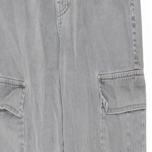 Stradivarius Womens Grey Cotton Straight Jeans Size 12 L31 in Regular Zip - Cargo