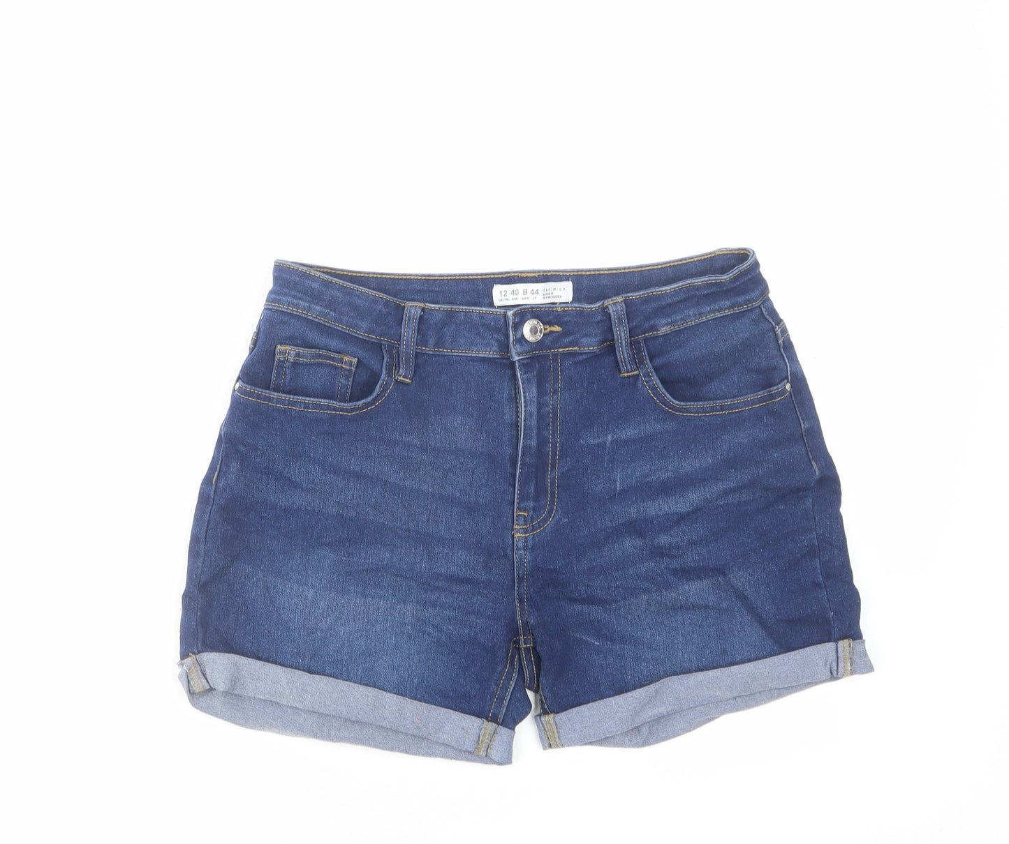 Denim & Co. Womens Blue Cotton Mom Shorts Size 12 L3 in Regular Zip