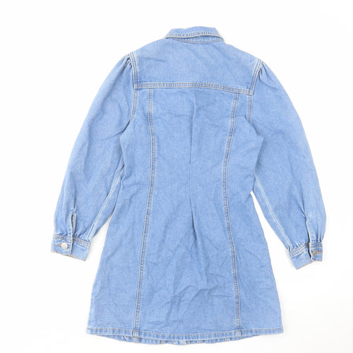 George Girls Blue Cotton A-Line Size 9-10 Years Collared Button